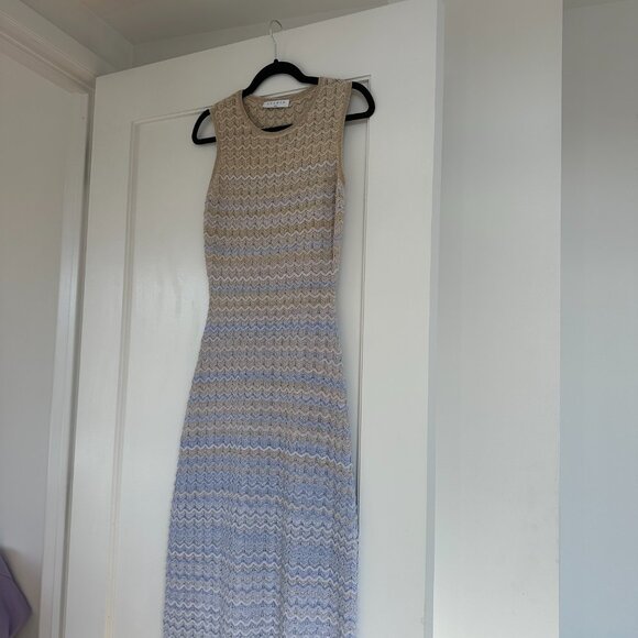 Sandro Midi Dress Knit Zigzag Weave Multicolored Sleeveless Back Slit Sz Small - Picture 5 of 12